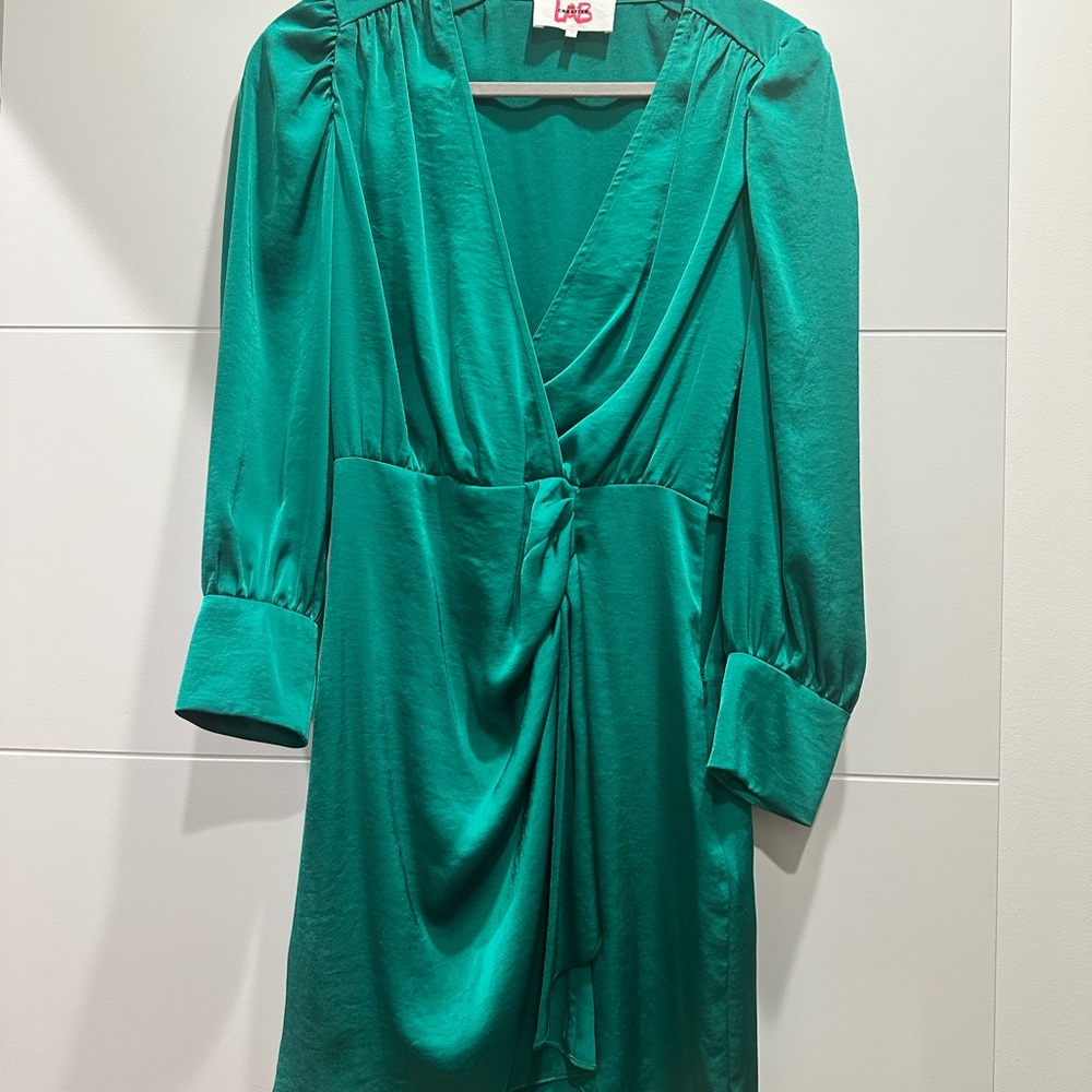 ba&sh Emerald Green Draped V-Neck Long Sleeve Dress